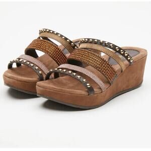 Azura Oletha Slide Sandal Women’s Size 11 Brown Suede Rhinestone Studded